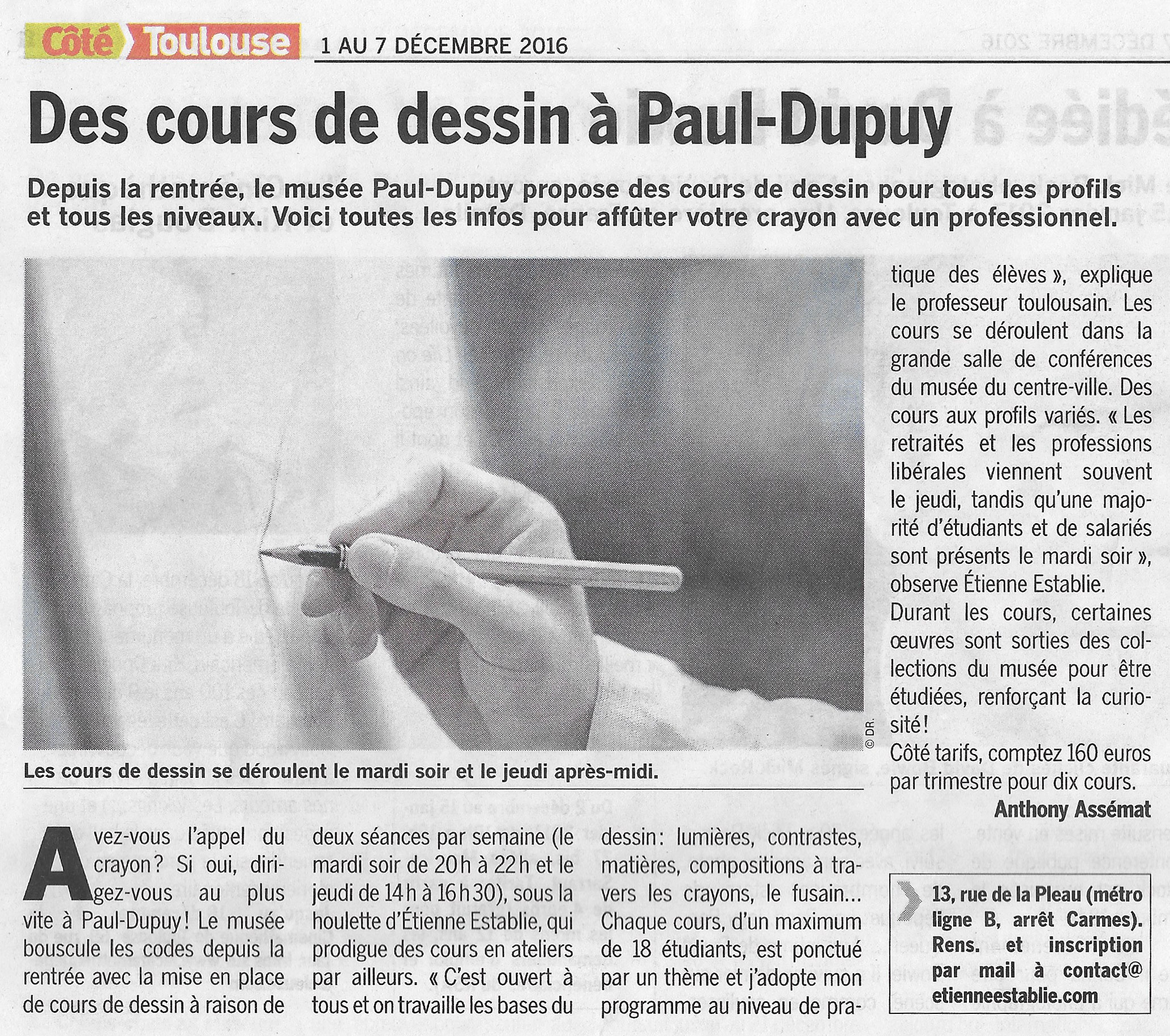 CôtéToulouse parle des cours de dessin du Musée Paul-Dupuy!